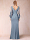 Sheath/Column Scoop Long Sleeves Floor-Length Chiffon Mother Of The Bride Dresses With Lace Embroidery