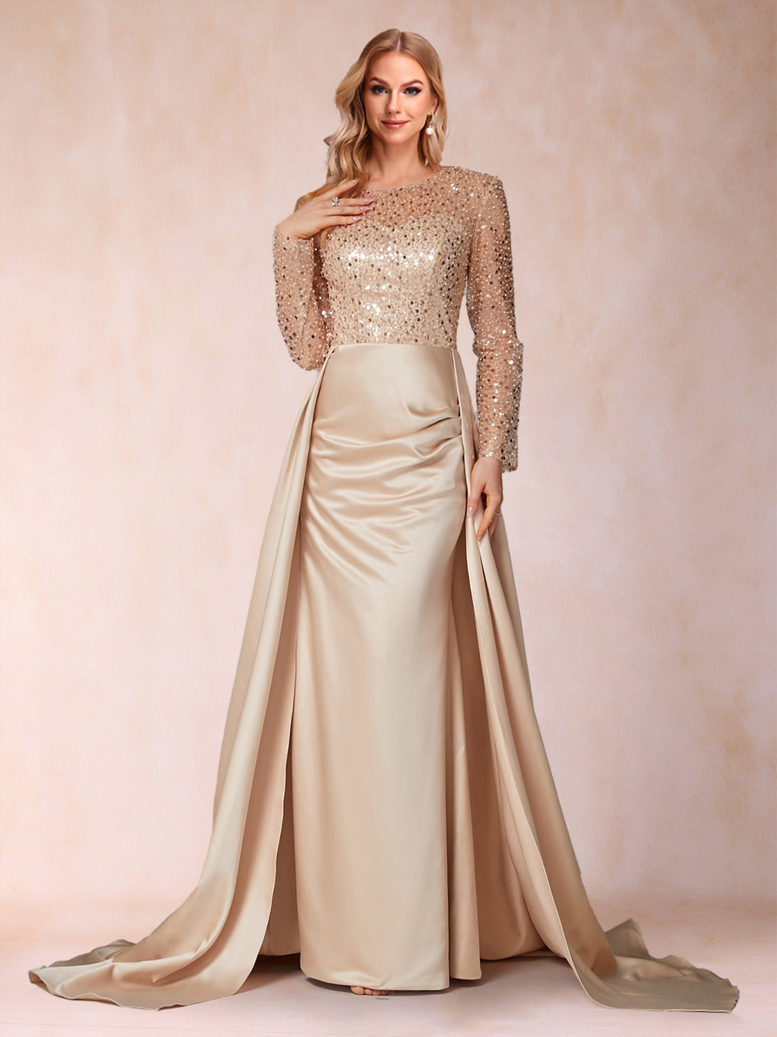 Trumpet/Mermaid Illusion Scoop Long Sleeves Floor Length Mother of the Bride Dresses with Sequins