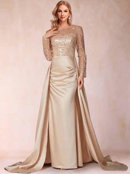 Trumpet/Mermaid Illusion Scoop Long Sleeves Floor Length Mother of the Bride Dresses with Sequins