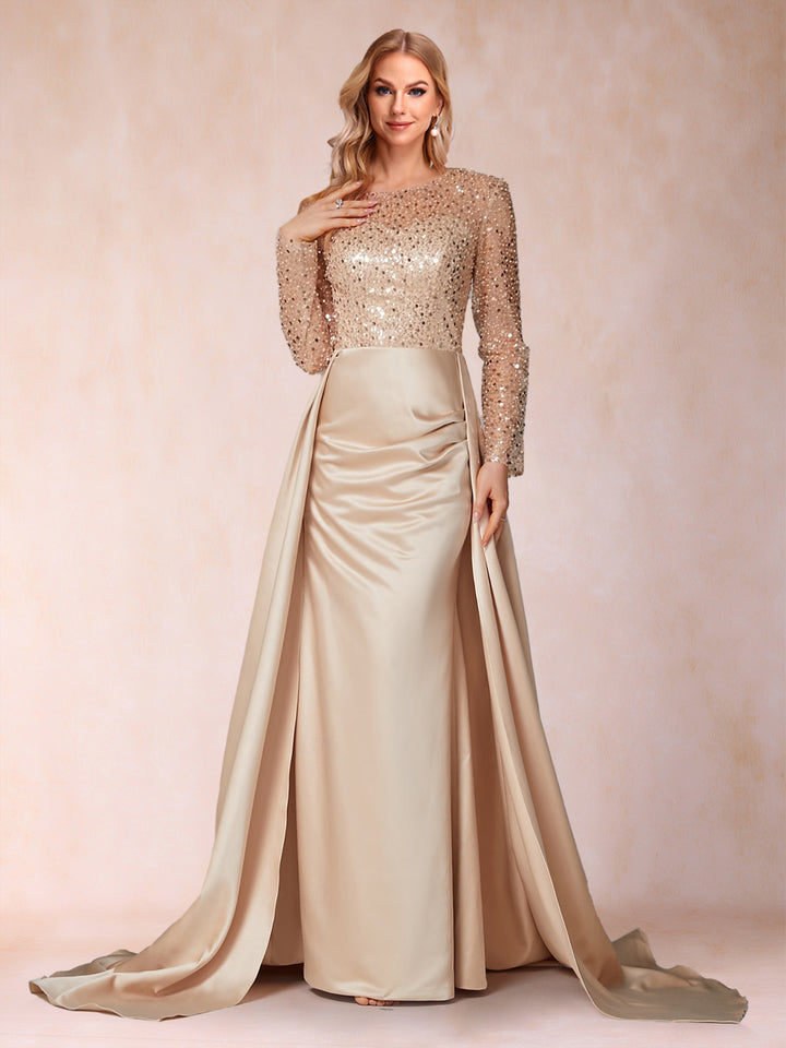 Trumpet/Mermaid Illusion Scoop Long Sleeves Floor Length Mother of the Bride Dresses with Sequins