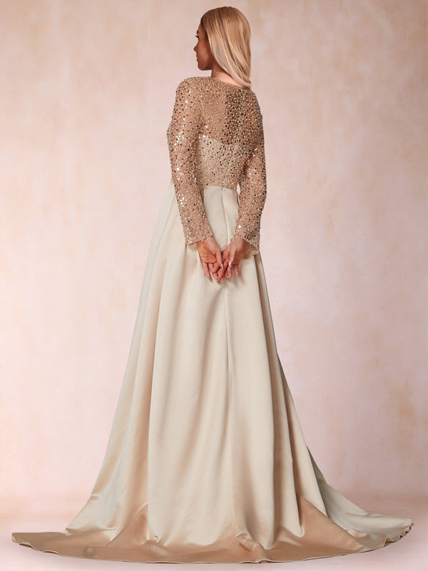 Trumpet/Mermaid Illusion Scoop Long Sleeves Floor Length Mother of the Bride Dresses with Sequins