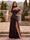 Chiffon Sheath/Column Off-the-Shoulder Floor-Length Bridesmaid Dress With Scarf & Split Side