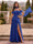 Chiffon Sheath/Column Off-the-Shoulder Floor-Length Bridesmaid Dress With Scarf & Split Side