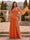 Chiffon Sheath/Column Off-the-Shoulder Floor-Length Bridesmaid Dress With Scarf & Split Side