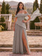 Chiffon Sheath/Column Off-the-Shoulder Floor-Length Bridesmaid Dress With Scarf & Split Side