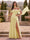 Chiffon Sheath/Column Off-the-Shoulder Floor-Length Bridesmaid Dress With Scarf & Split Side