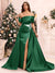 Sheath/Column Off the Shoulder Floor-Length Detachable Christmas Dresses with Overskirt & Appliques