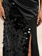 Sheath/Column Boat Neck Floor-Length Evening Dresses with Sequins & Split Side