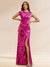Sheath/Column Boat Neck Floor-Length Evening Dresses with Sequins & Split Side