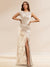 Sheath/Column Boat Neck Floor-Length Evening Dresses with Sequins & Split Side