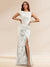 Sheath/Column Boat Neck Floor-Length Evening Dresses with Sequins & Split Side