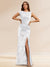 Sheath/Column Boat Neck Floor-Length Evening Dresses with Sequins & Split Side