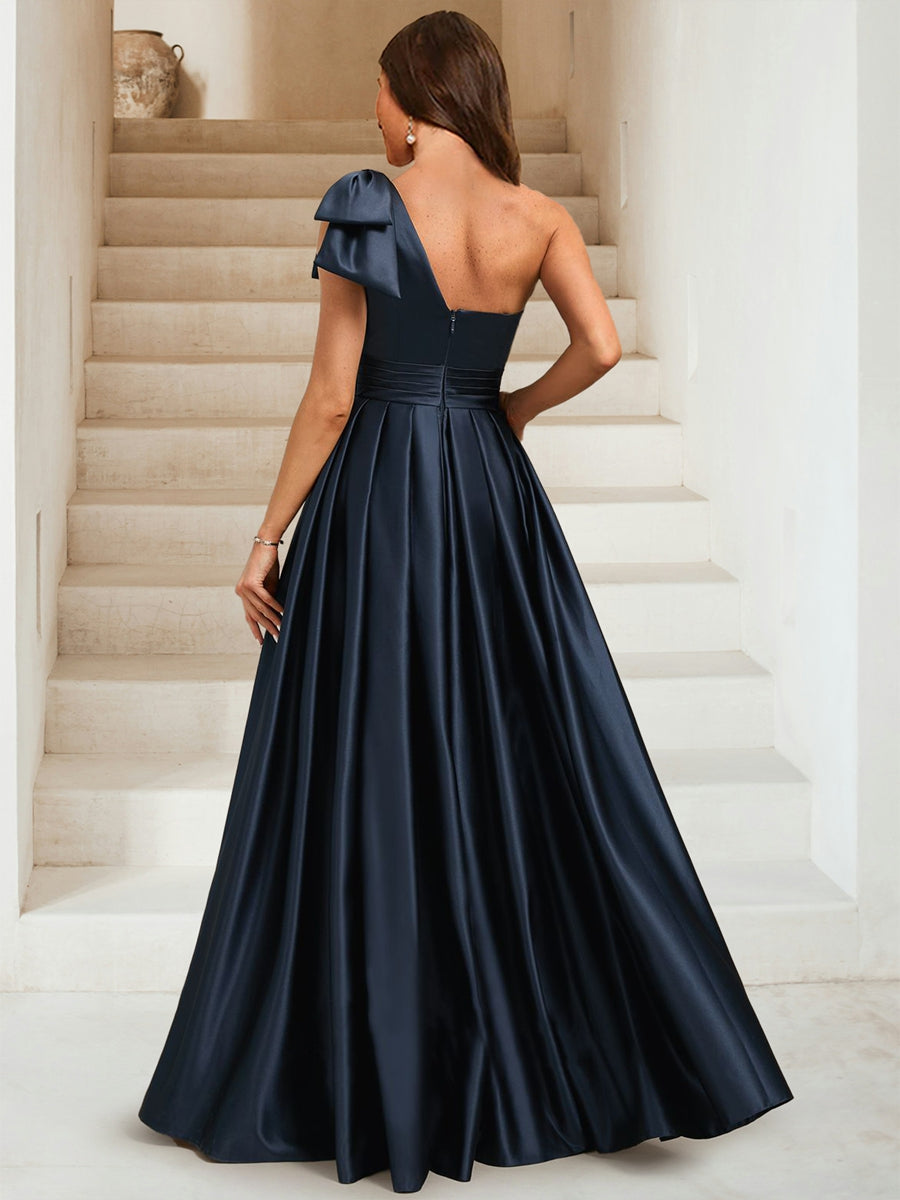 Sheath/Column One Shoulder Sleeveless Floor-Length Evening Dresses with Sequins &amp; Overskirt