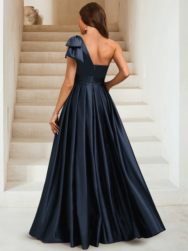 Sheath/Column One Shoulder Sleeveless Floor-Length Evening Dresses with Sequins & Overskirt