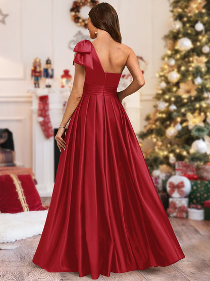 Sheath/Column One Shoulder Sleeveless Floor-Length Christmas Dresses with Sequins & Overskirt