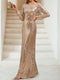 Sequin Sheath/Column Scoop Long Sleeves Floor-Length Evening Dresses with Beading
