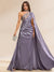 Sheath/Column Illusion One Shoulder Cape Sleeve Sweep train Evening Dresses with Beading & Overskirt