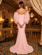 Trumpet/Mermaid Strapless Long Sleeves train/brush train Evening Dresses with Feather