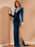 Velvet Trumpet/Mermaid V-Neck Long Sleeves Sweep train Evening Dresses with Illusion Side