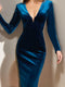 Velvet Trumpet/Mermaid V-Neck Long Sleeves Sweep train Evening Dresses with Illusion Side