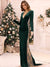 Velvet Trumpet/Mermaid V-Neck Long Sleeves Sweep train Christmas Dresses with Illusion Side