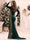 Velvet Trumpet/Mermaid V-Neck Long Sleeves Sweep train Christmas Dresses with Illusion Side