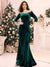 Velvet Trumpet/Mermaid Off-the-Shoulder 3/4 Sleeves Floor-Length Christmas Dresses with Ruffles