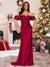 Sheath/Column Off-the-Shoulder Sweep Brush Train Christmas Dresses with Split Side & Appliques