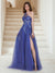 Maxi Tulle A-Line One-Shoulder Evening Dresses with Sequin Appliques & 3D Flower