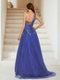 Maxi Tulle A-Line One-Shoulder Evening Dresses with Sequin Appliques & 3D Flower