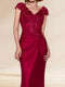 Sheath/Column V-Neck Sweep Brush Train Ruched Evening Dresses with Sequin Appliques