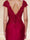 Sheath/Column V-Neck Sweep Brush Train Ruched Evening Dresses with Sequin Appliques