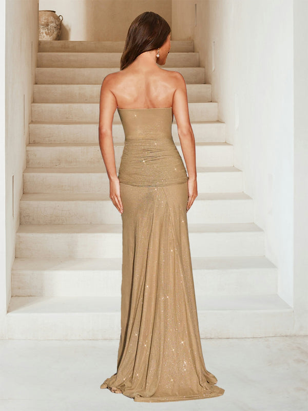 Sparkle Trumpet/Mermaid Strapless Sleeveless Sweep train Evening Dresses With Shawl