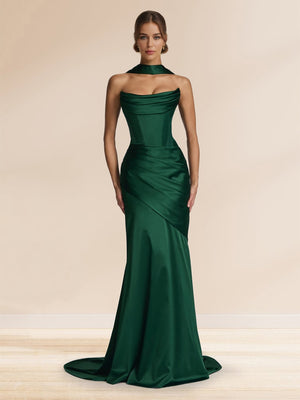 Sheath/Column Strapless Sleeveless Sweep train Ruched Evening Dresses With Shawl