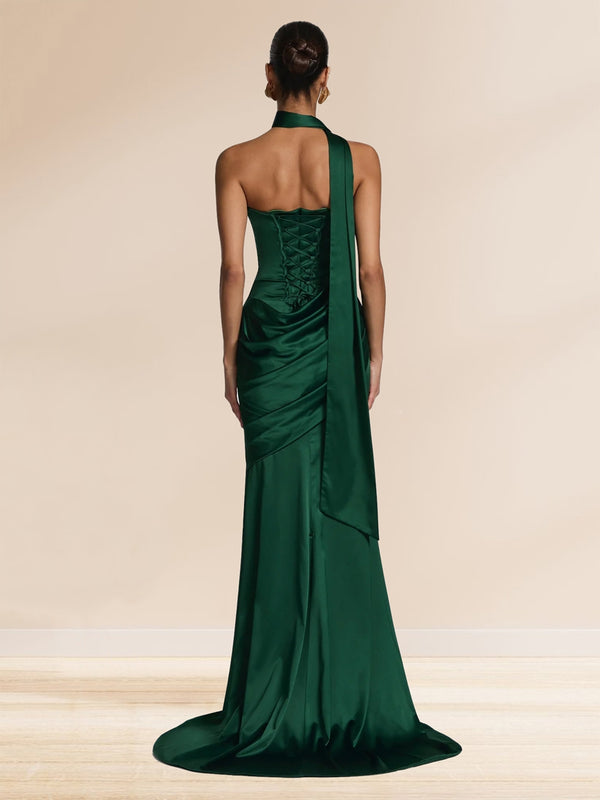 Sheath/Column Strapless Sleeveless Sweep train Ruched Evening Dresses With Shawl