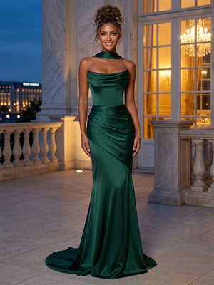 Sheath/Column Strapless Sleeveless Sweep train Evening Dresses With Shawl & Ruched