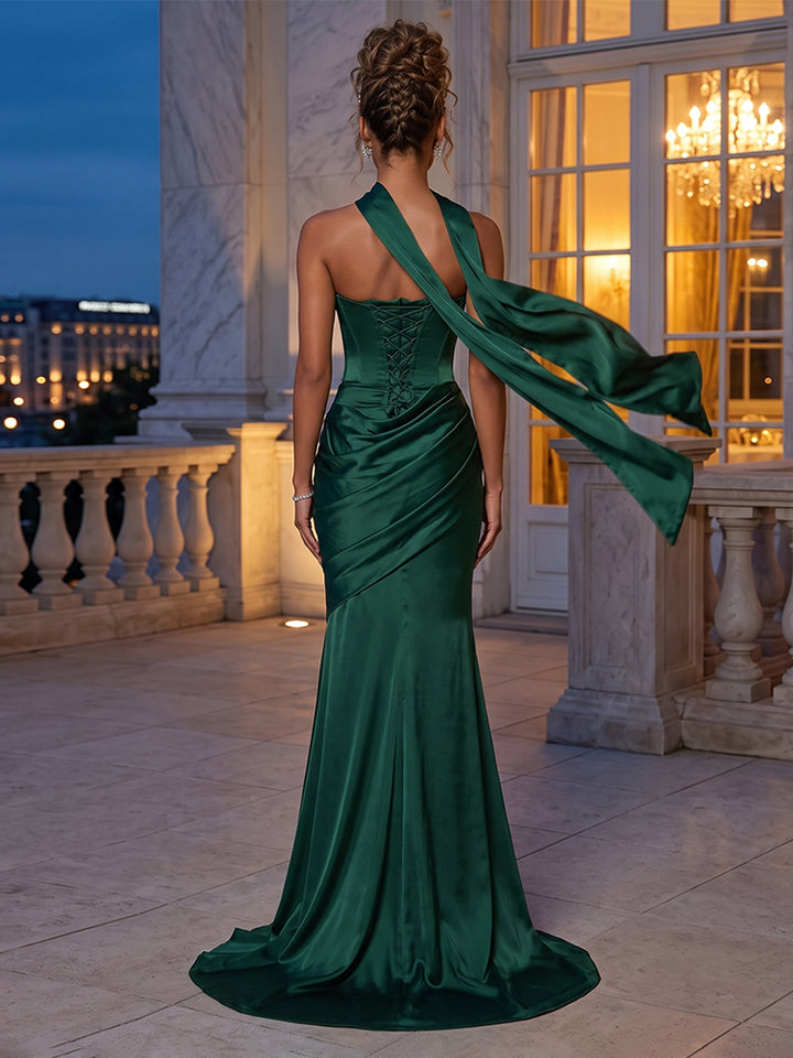 Sheath/Column Strapless Sleeveless Sweep train Evening Dresses With Shawl &amp; Ruched