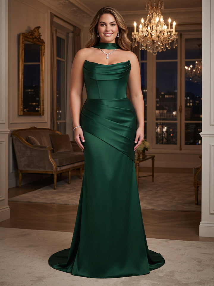 Sheath/Column Strapless Sleeveless Sweep Train Plus Size Evening Dresses With Shawl &amp; Ruched