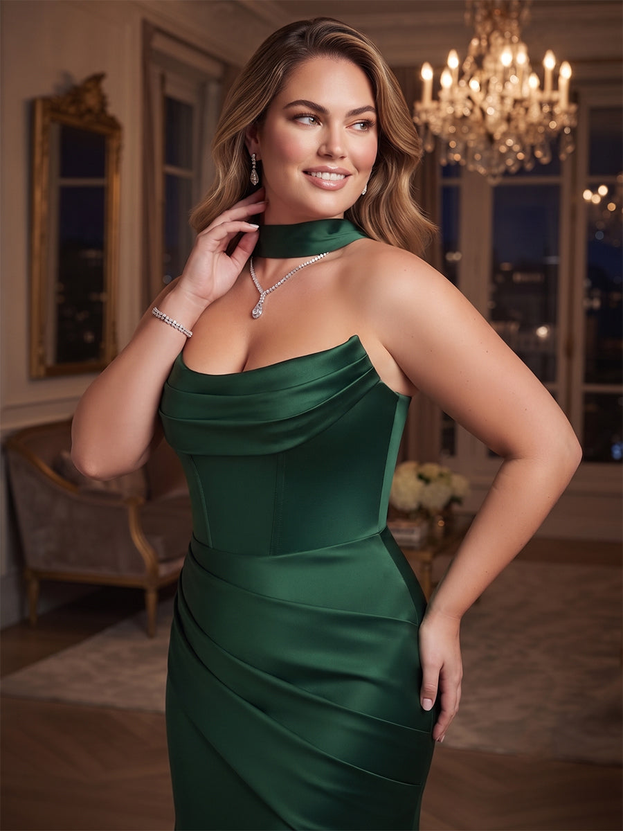 Sheath/Column Strapless Sleeveless Sweep Train Plus Size Evening Dresses With Shawl &amp; Ruched