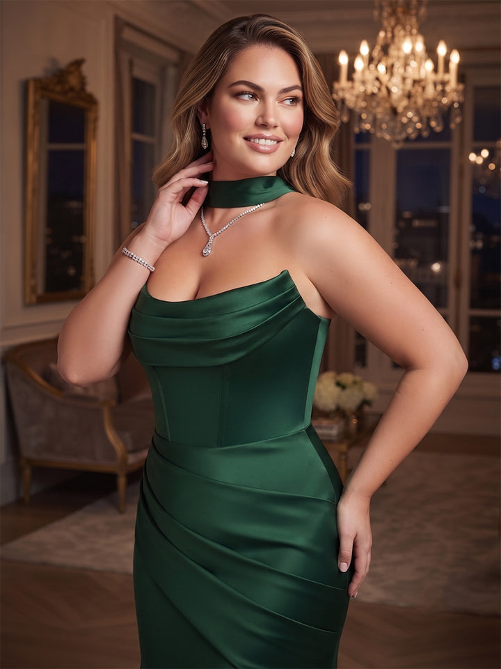 Sheath/Column Strapless Sleeveless Sweep Train Plus Size Evening Dresses With Shawl &amp; Ruched