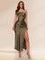 Sheath/Column Strapless Ankle-Length Satin Cocktail Dresses with Side Slit