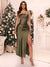 Sheath/Column Strapless Ankle-Length Satin Christmas Dresses with Side Slit