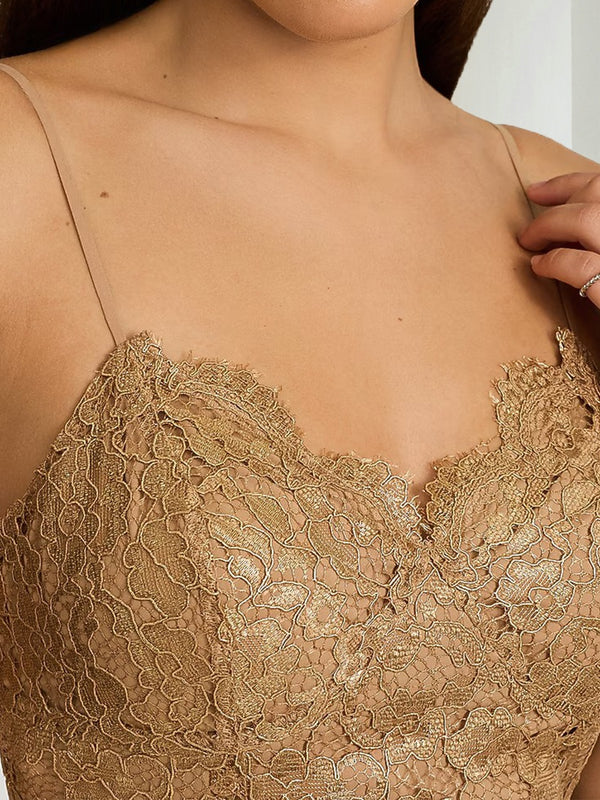 Sheath/Column Spaghetti Straps Lace Midi Cocktail Dresses