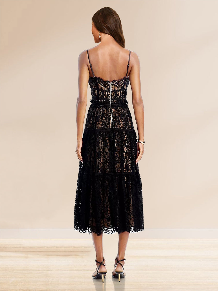 A-Line/Princess Spaghetti Straps Lace Tea-Length Cocktail Dresses