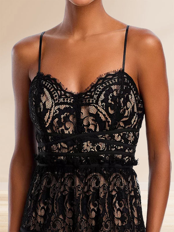 A-Line/Princess Spaghetti Straps Lace Tea-Length Cocktail Dresses