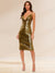 Sheath/Cloumn Spaghetti Straps Metallic Ruched Midi Cocktail Dresses