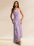 Sheath/Cloumn Halter Neck Sleeveless Ankle Length Pleated Wedding Guest Dresses with Ruffles