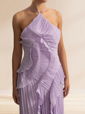 Sheath/Cloumn Halter Neck Sleeveless Ankle Length Pleated Wedding Guest Dresses with Ruffles