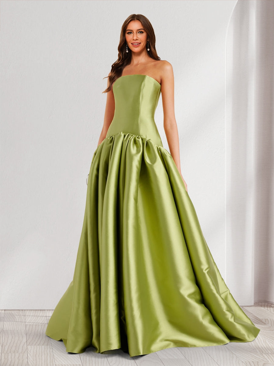 A-Line/Princess Strapless Sweep Train Ruched Bridesmaid Dresses