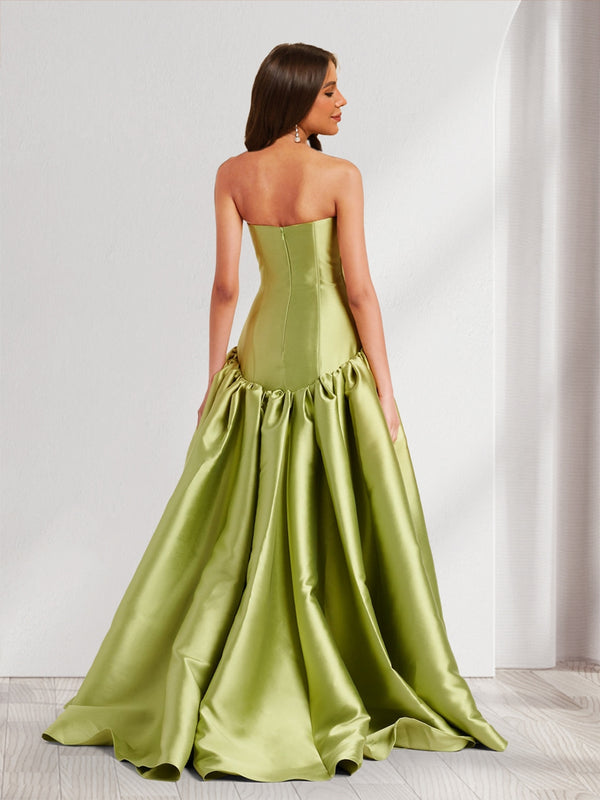 A-Line/Princess Strapless Sweep Train Ruched Bridesmaid Dresses